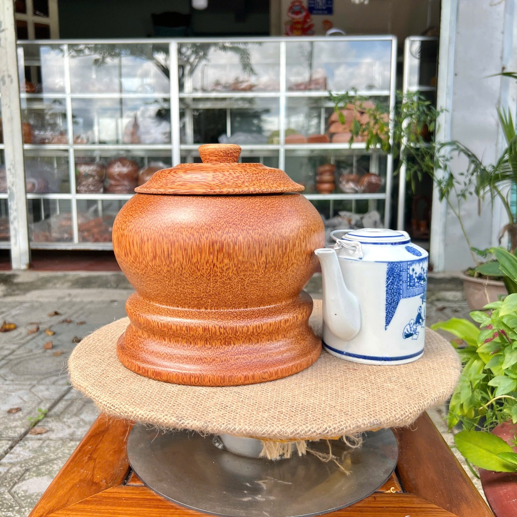 [ TẶNG ẤM 500ML - 1200ML ] Bình Ủ Ấm Trà Gỗ Dừa MẪU TRƠN ĐẾ THẤP Giữ Nhiệt Cao Cấp, Trang Trí Bàn Trà, Quà Tặng Sang