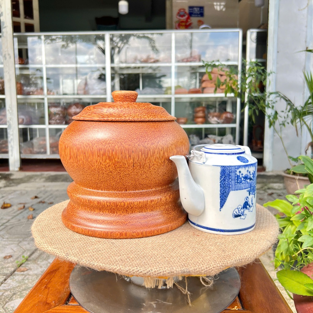 [ TẶNG ẤM 500ML - 1200ML ] Bình Ủ Ấm Trà Gỗ Dừa MẪU TRƠN ĐẾ THẤP Giữ Nhiệt Cao Cấp, Trang Trí Bàn Trà, Quà Tặng Sang