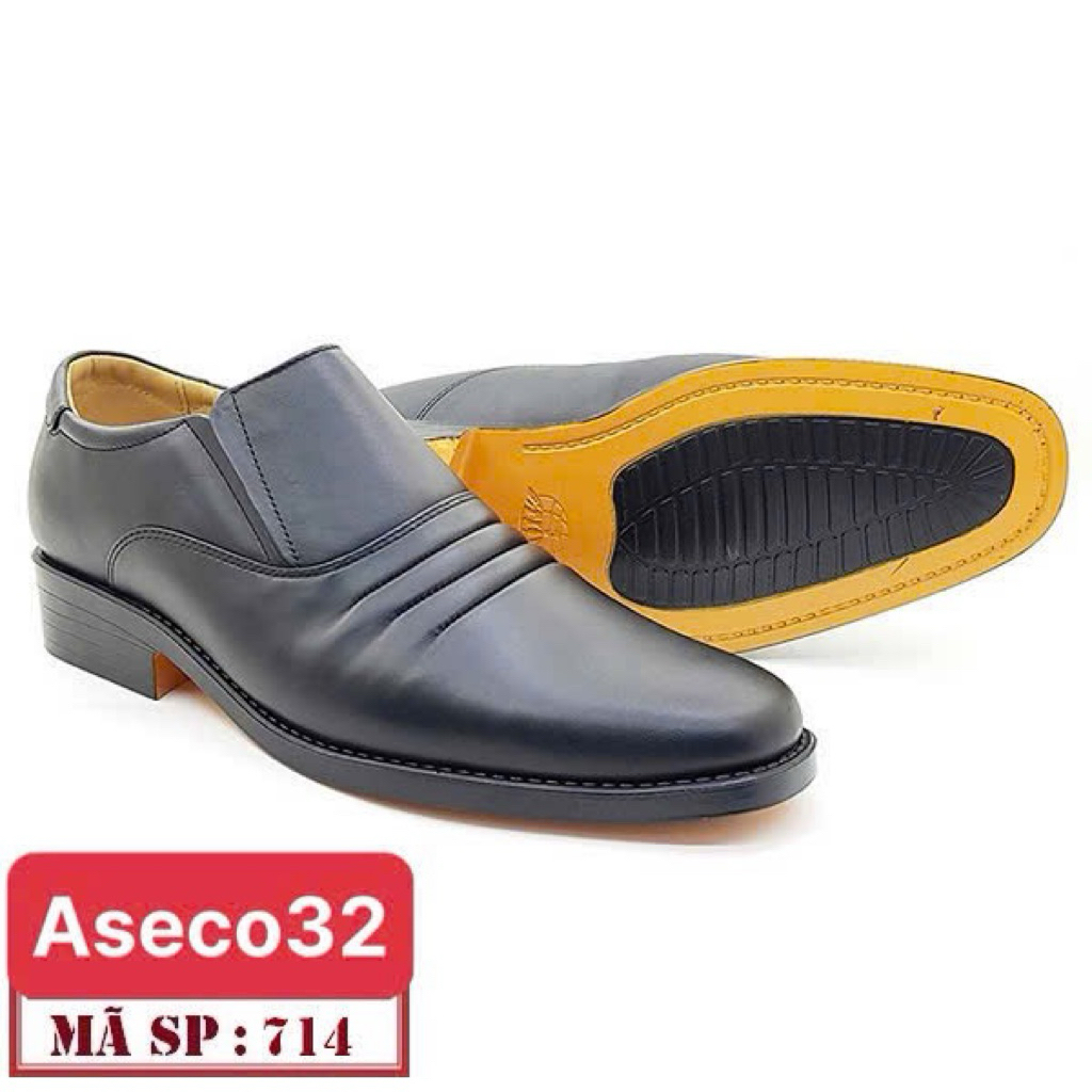 Giày Da Nam Cao Cấp ASECO 32 - 714, Da Bò Nappa Mềm Mịn, Đế Polyether Êm Nhẹ, Phong Cách Lịch Lãm