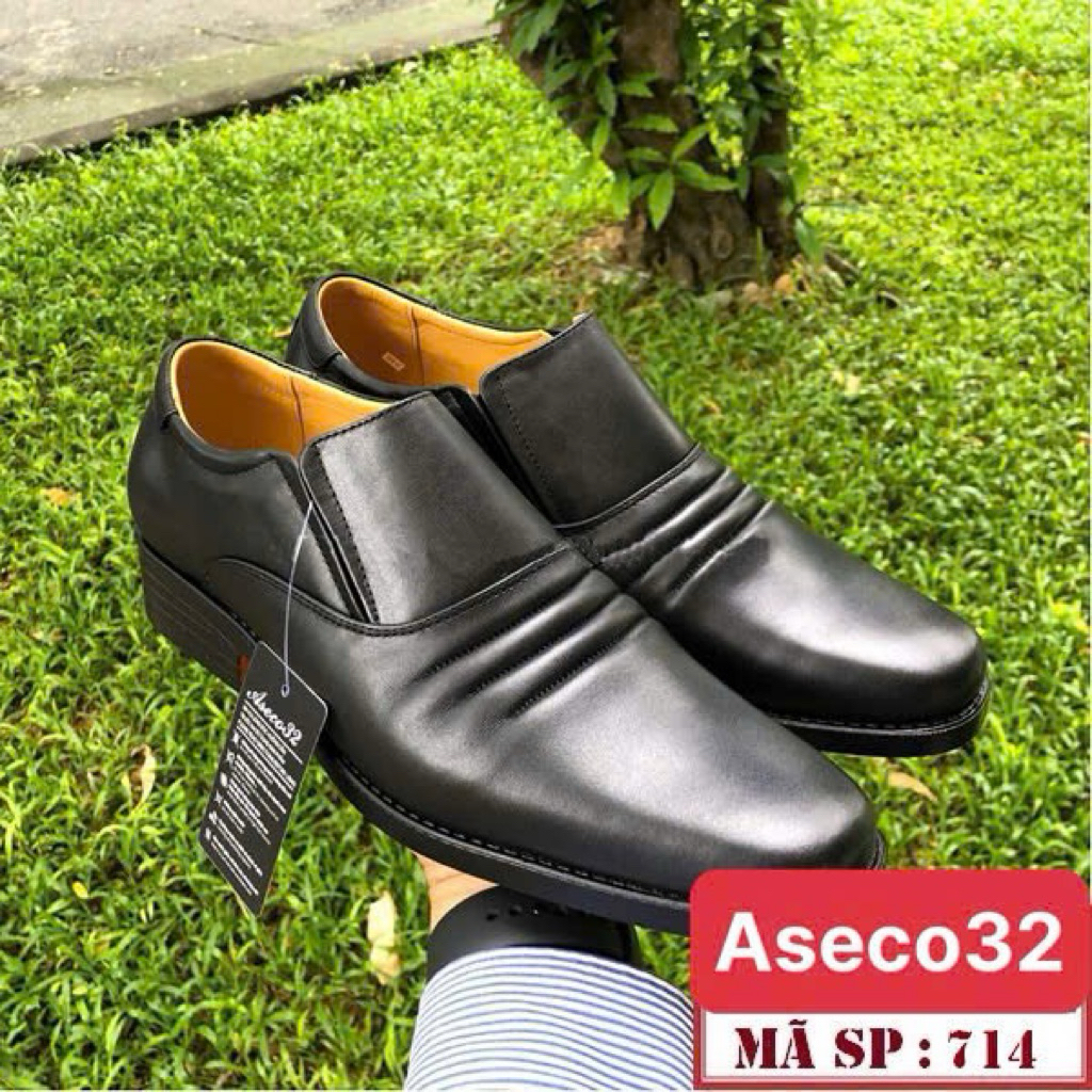 Giày Da Nam Cao Cấp ASECO 32 - 714, Da Bò Nappa Mềm Mịn, Đế Polyether Êm Nhẹ, Phong Cách Lịch Lãm