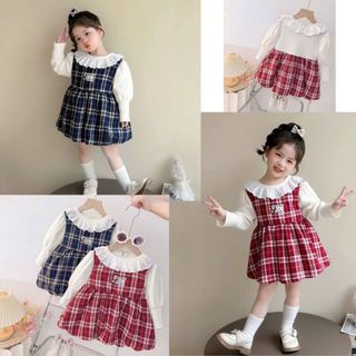 Nhiều mẫu váy thu đông bé gái dài tay vải nhung tăm dày dặn cho bé từ 9th-3 tuổi Bí Ngô Nhỏ