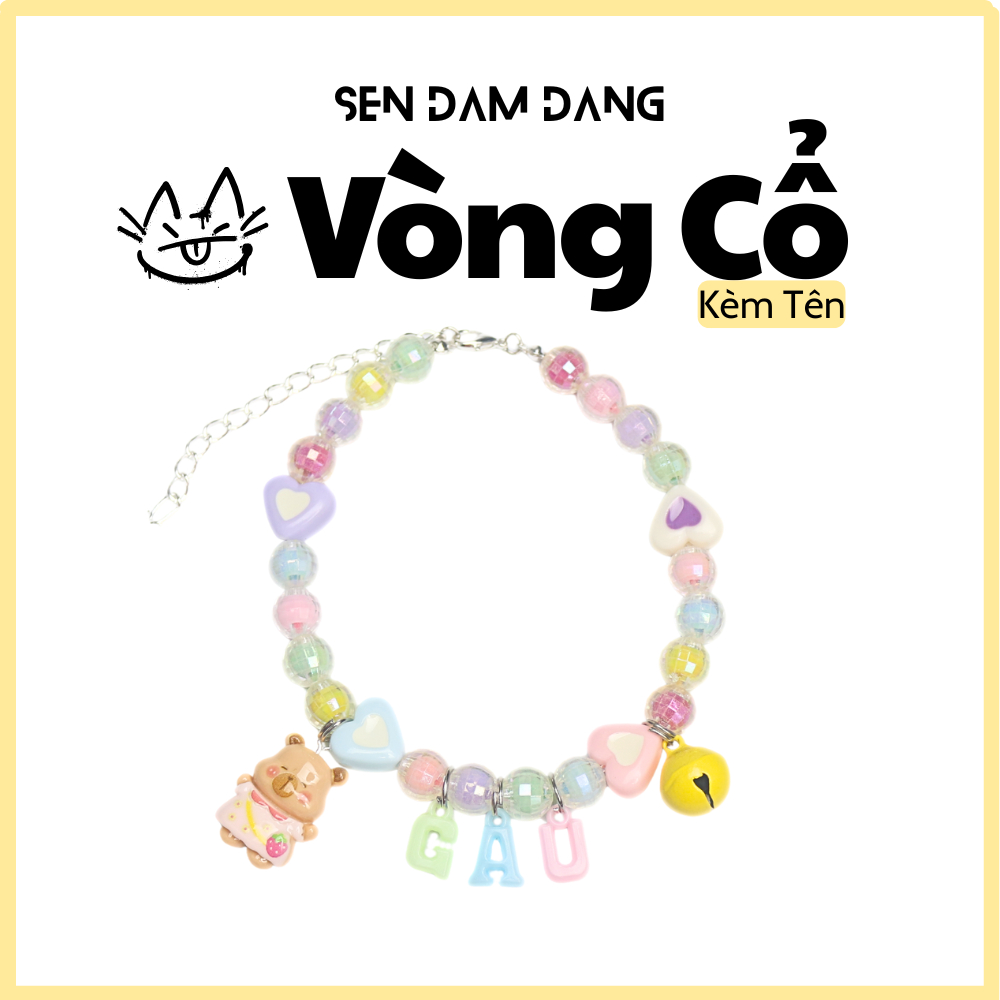 Vòng Cổ Hạt Trái Tim Kèm Chữ Cho Cún Mèo Theo Yêu Cầu