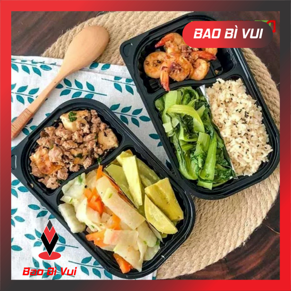 [ COMBO 2 LỐC =100 CÁI] Hộp HT17 - 1 ngăn / 2 ngăn đế đen - hộp sushi - BAO BÌ VUI