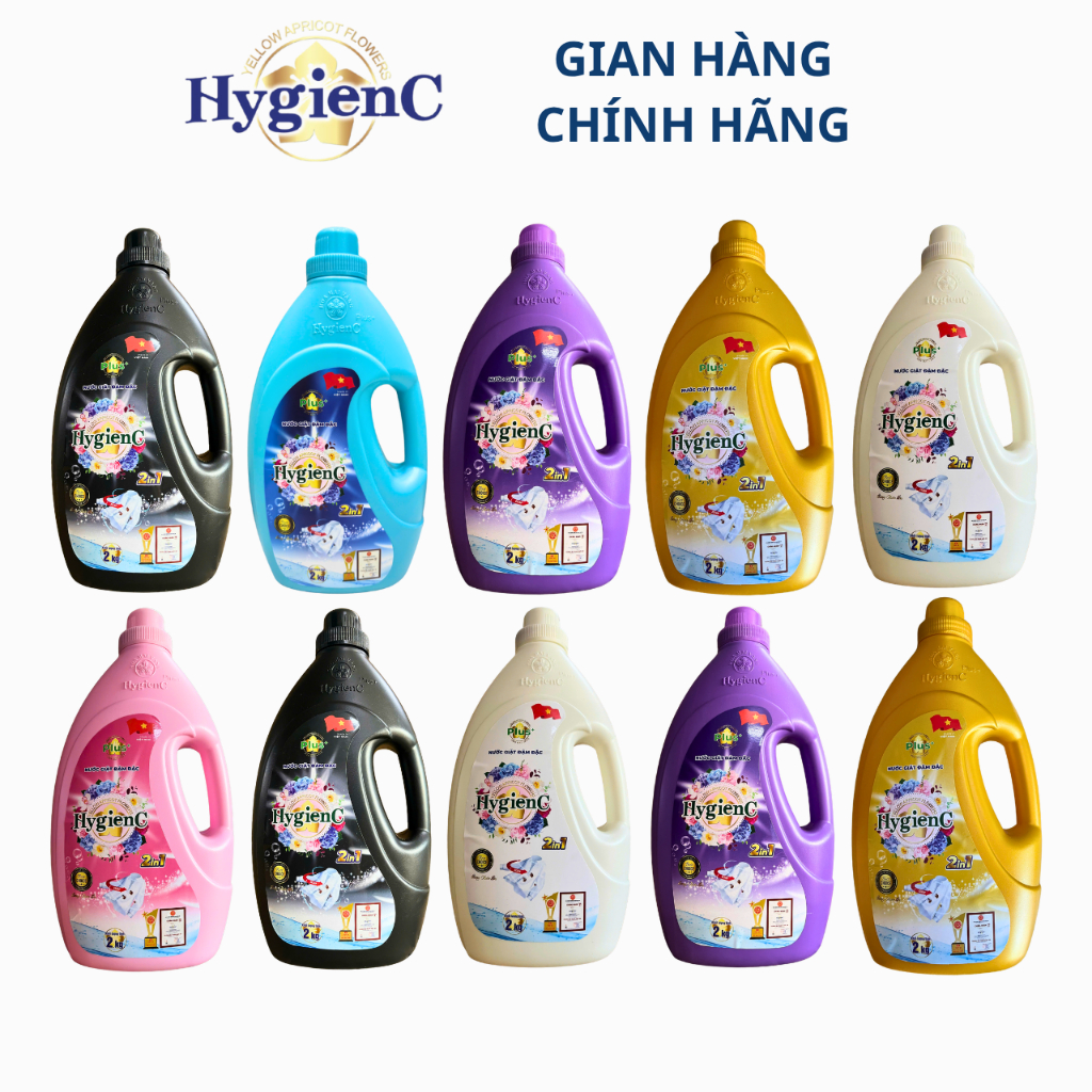 [Sỉ Thùng] Thùng 10 Can Nước Giặt HygienC Plus 2,0 Kg/Can Đậm Đặc Hương Nước Hoa - An Toàn Cho Da