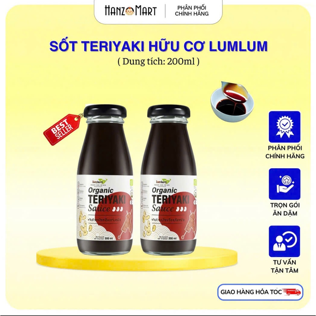 Sốt tẩm ướp Teriyaki hữu cơ cho bé ăn dặm Lum Lum 200ml hanzomart