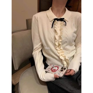 Áo Len Bèo Nữ Cổ Polo Đính Nơ 247store Chất Len Mềm Mịn Nữ Tính Alebeo8755
