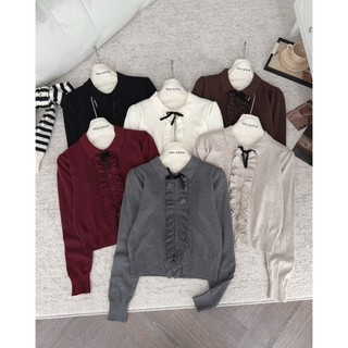 Áo Len Bèo Nữ Cổ Polo Đính Nơ 247store Chất Len Mềm Mịn Nữ Tính Alebeo8755
