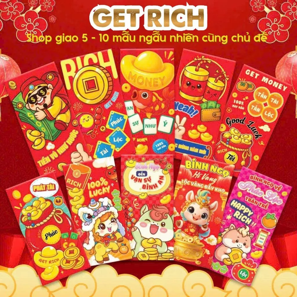 10 Bao Lì Xì Tết 2026 Bính Ngọ Giá Sỉ Rẻ Tết Độc Lạ Màu Đỏ Đẹp Hoạt Hình Con Ngựa Cute Dễ Thương Thầ