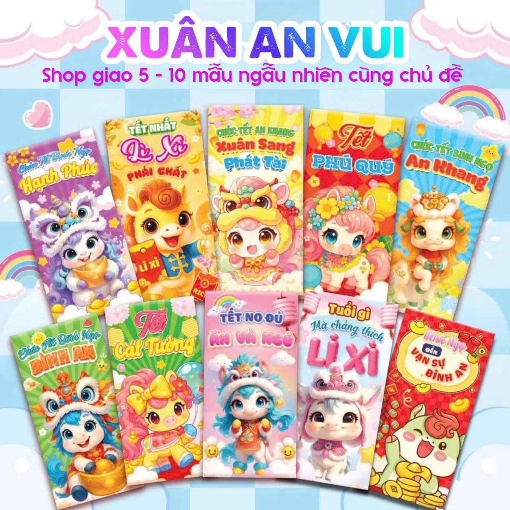 10 Bao Lì Xì Tết 2026 Bính Ngọ Giá Sỉ Rẻ Tết Độc Lạ Màu Đỏ Đẹp Hoạt Hình Con Ngựa Cute Dễ Thương Thầ