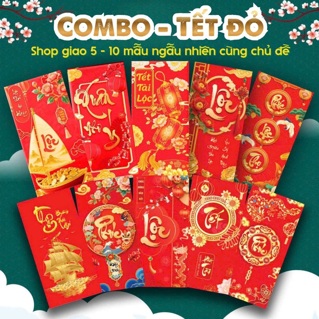 Combo 100 Bao Lì Xì Truyền Thống Hoa Lá Bính Ngọ Sang Trọng Màu Sắc Tươi Mới Đẹp Mắt Bông Hoa Set 100- Đồ Chơi PUKAPI