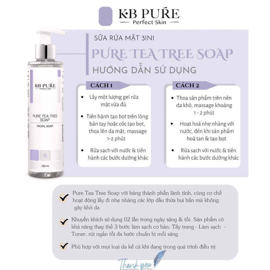 Sữa Rửa Mặt Tràm Trà Dạng Gel Cho Da Dầu Mụn KB Pure Tea Tree Soap[HÀNG CÔNG TY]