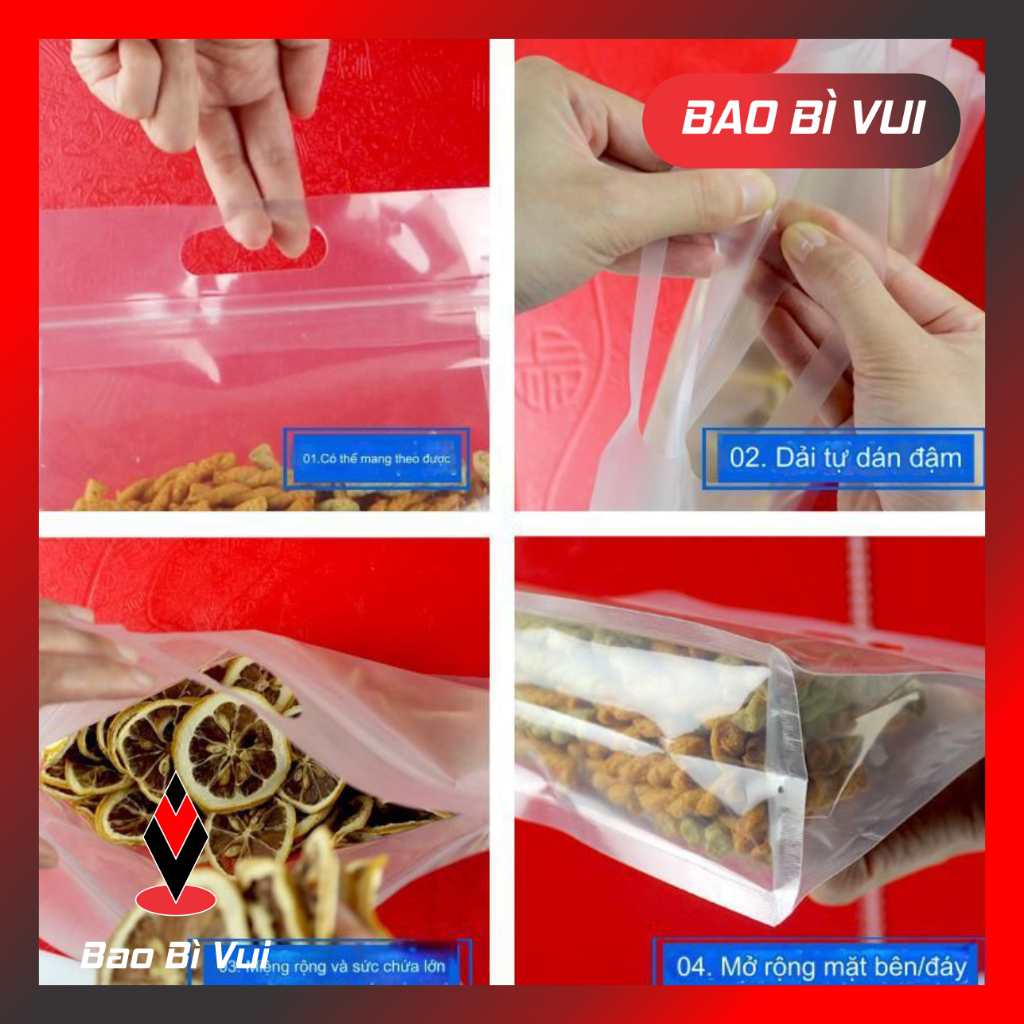 [500g - 1kg] Túi zip trong 8 cạnh quai xách - BAO BÌ VUI