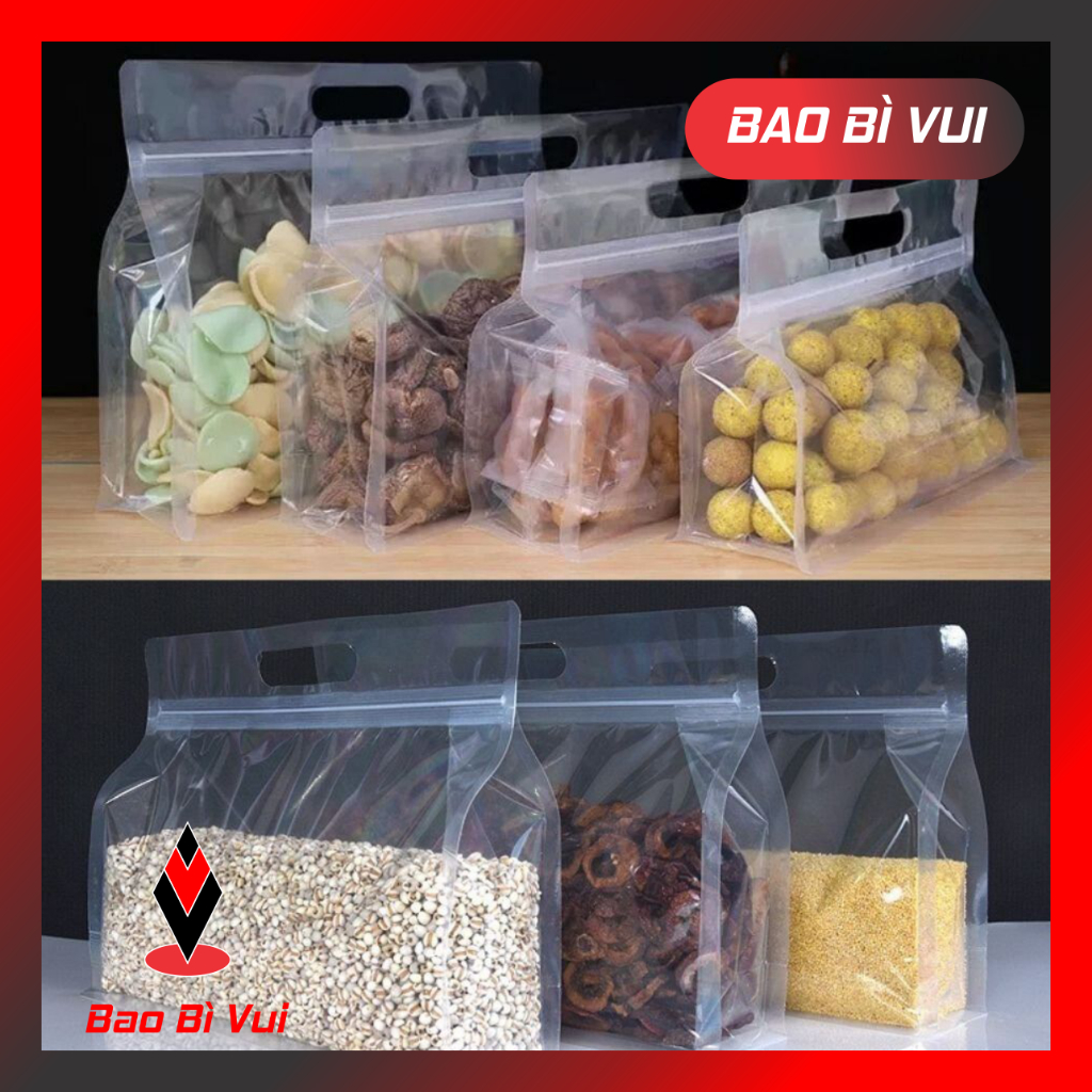 [500g - 1kg] Túi zip trong 8 cạnh có quai xách sang trọng- BAO BÌ VUI