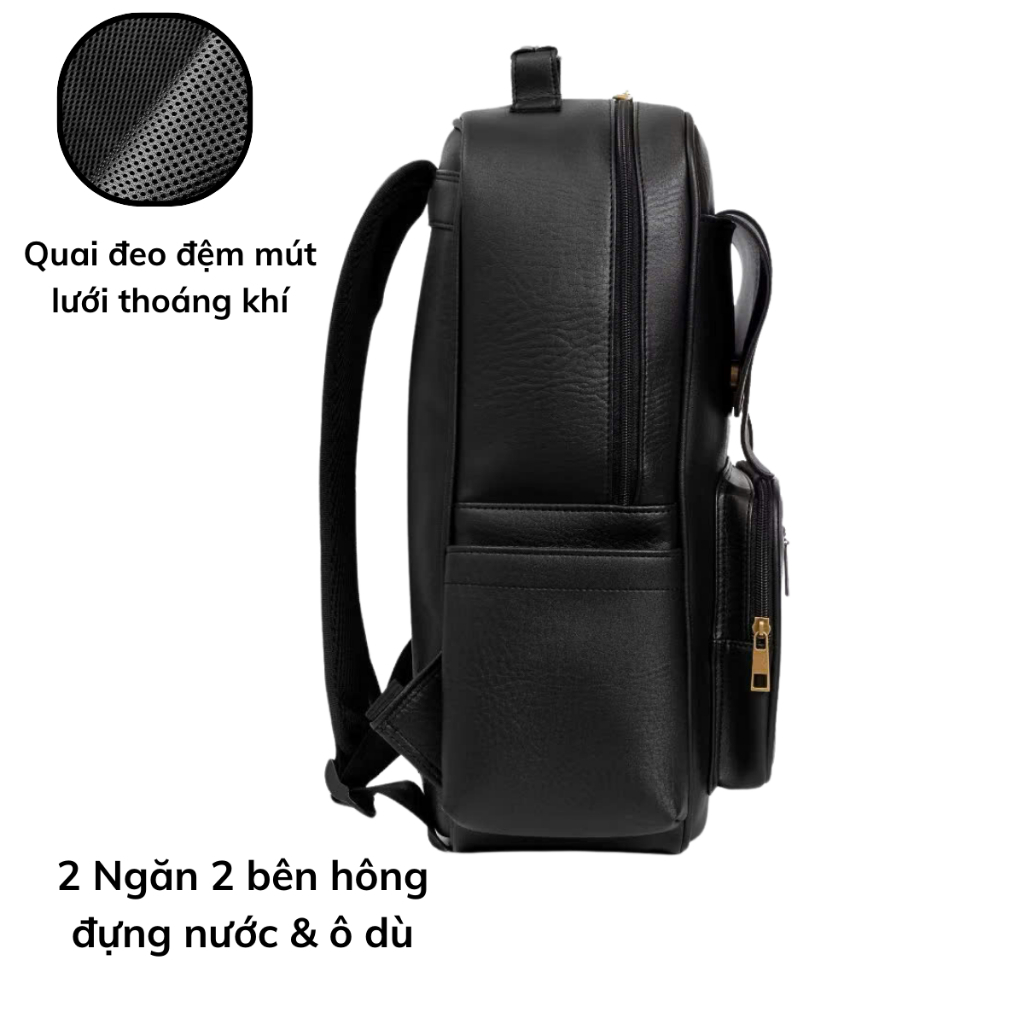 [Peinn] Balo da PU cao cấp thiết kế unisex, chống thấm, chống sốc 360°, vừa laptop 15.6 inch. 100