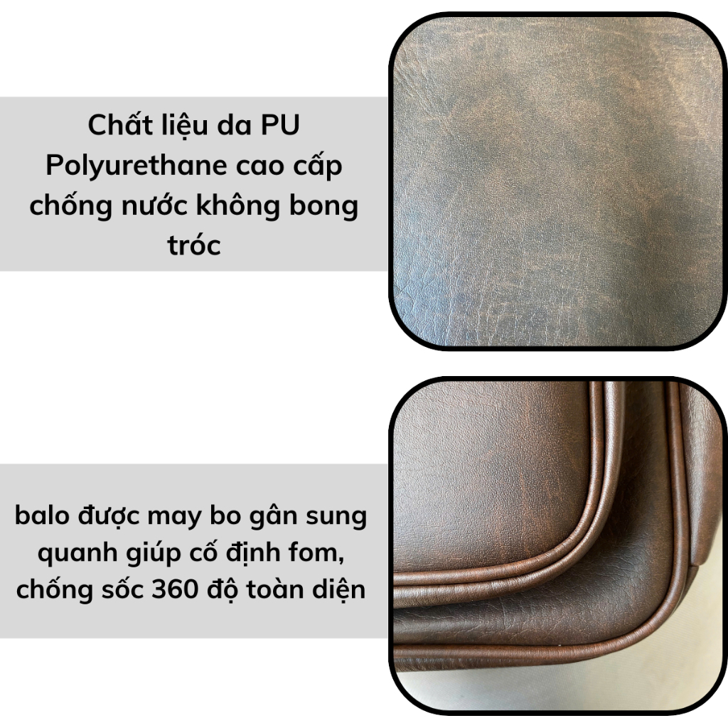 [Peinn] Balo da PU cao cấp thiết kế unisex, chống thấm, chống sốc 360°, vừa laptop 15.6 inch. 100