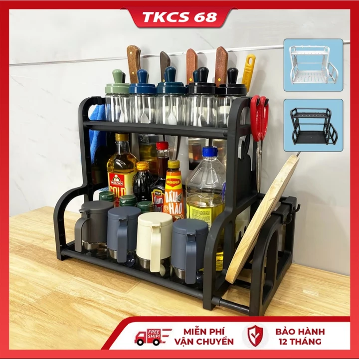 Kệ Đựng Gia Vị Nhà Bếp Chữ B, Kệ Đựng Đồ Dùng Nhà Bếp Có Hộp Đựng Đũa , Kệ Gia Vị 2 Tầng Tiện Ích Thiết Kế Đơn Giản Tiện