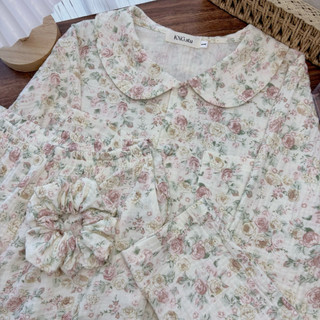 Đồ ngủ nữ tay dài quần dài – Pyjama vải xô muslin cổ sen họa tiết | KNG.studio (Tặng kèm dây buộc tóc scrunchies)