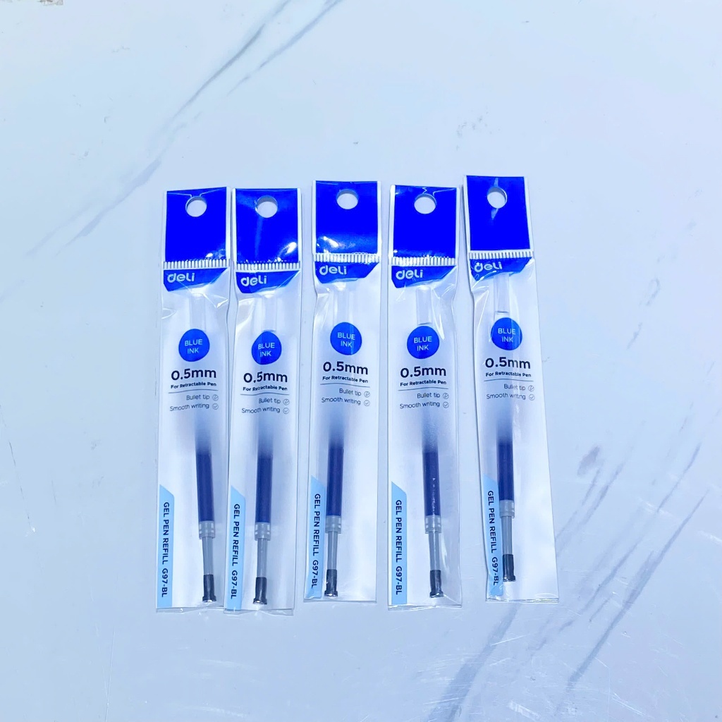 Ruột Bút Bi Nước Béo Deli G97-BK 0.5mm – Mực Xanh/Đen/Đỏ, Viết Êm Mượt, Thay Ruột Tiện Lợi