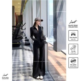Set đồ thế thao nữ đen thiết kế dáng ôm body quần ống loe tôn dáng LUST Set đồ PC năng động PTA125