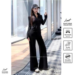 Set đồ thế thao nữ đen thiết kế dáng ôm body quần ống loe tôn dáng LUST Set đồ PC năng động PTA125