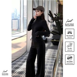 Set đồ thế thao nữ đen thiết kế dáng ôm body quần ống loe tôn dáng LUST Set đồ PC năng động PTA125