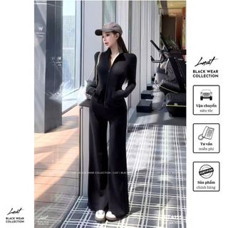 Set đồ thế thao nữ đen thiết kế dáng ôm body quần ống loe tôn dáng LUST Set đồ PC năng động PTA125