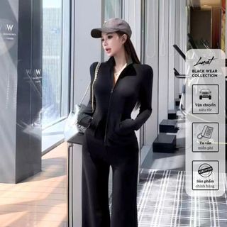 Set đồ thế thao nữ đen thiết kế dáng ôm body quần ống loe tôn dáng LUST Set đồ PC năng động PTA125