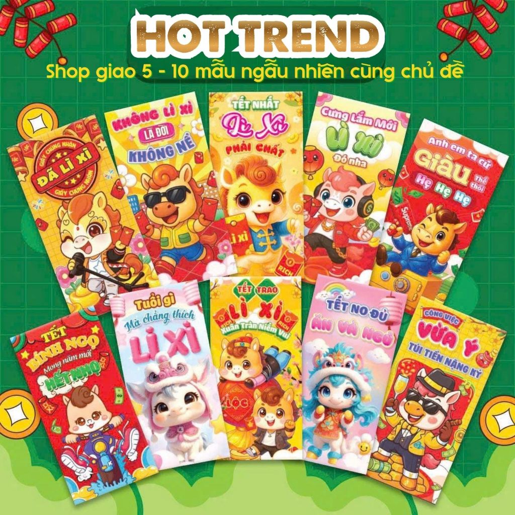 Combo 100 Bao Lì Xì Truyền Thống Hoa Lá Bính Ngọ Sang Trọng Màu Sắc Tươi Mới Đẹp Mắt Bông Hoa Set 100- Đồ Chơi PUKAPI