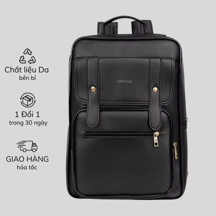 [Peinn] Balo da PU cao cấp thiết kế unisex, chống thấm, chống sốc 360°, vừa laptop 15.6 inch. 100