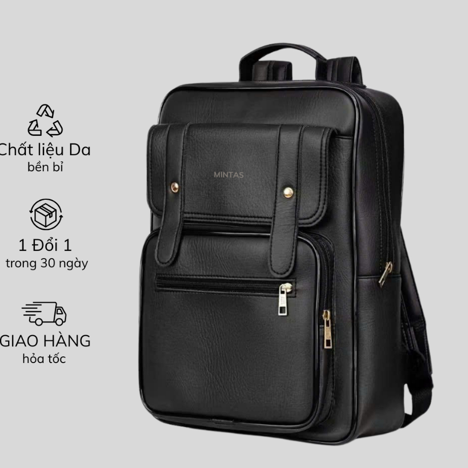 [Peinn] Balo da PU cao cấp thiết kế unisex, chống thấm, chống sốc 360°, vừa laptop 15.6 inch. 100