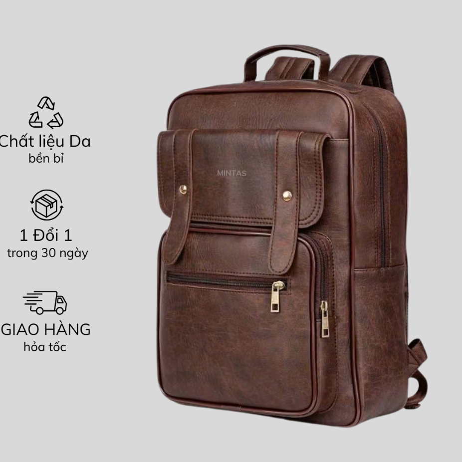 [Peinn] Balo da PU cao cấp thiết kế unisex, chống thấm, chống sốc 360°, vừa laptop 15.6 inch. 100