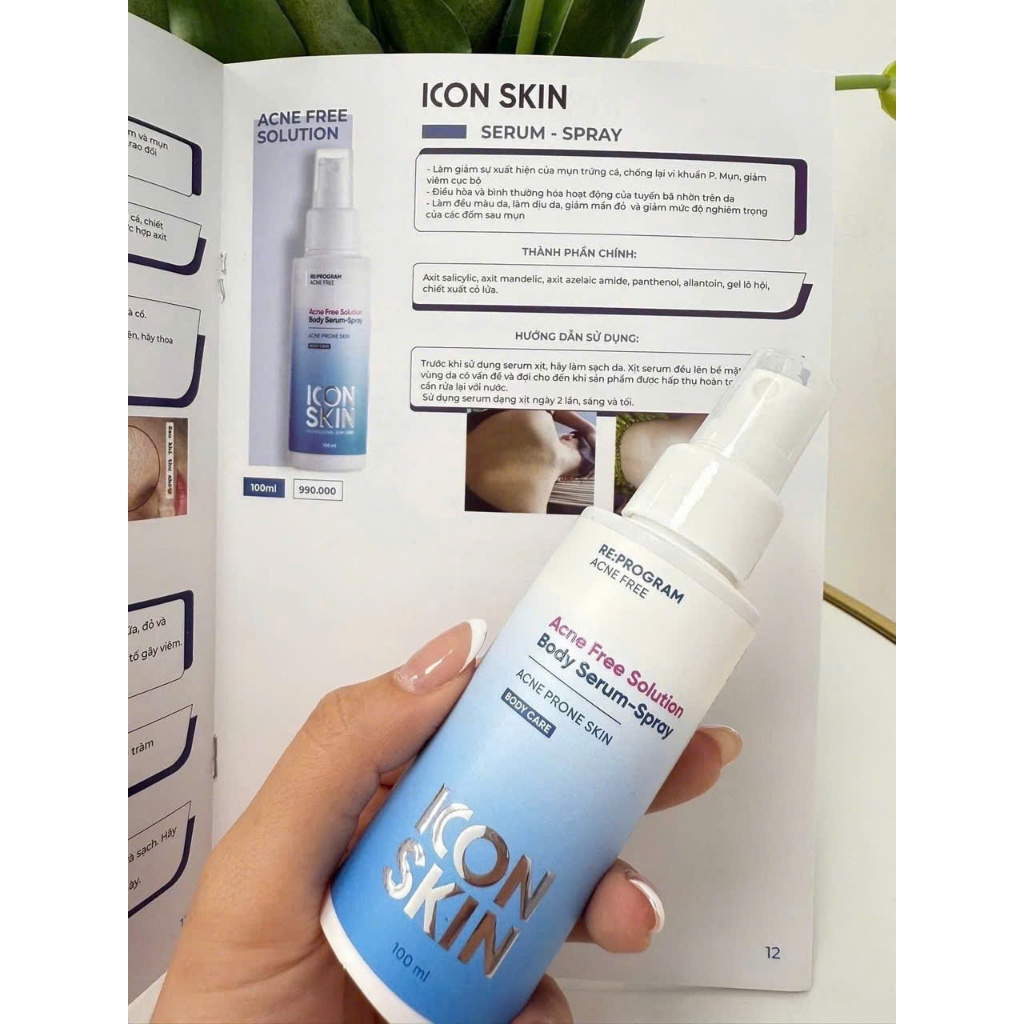 [ĐẠI LÝ CHÍNH HÃNG] Xịt Body Icon Skin Acne Free Solution Giảm Mụn, Dày Sừng Nang Lông Cơ Thể 100ml