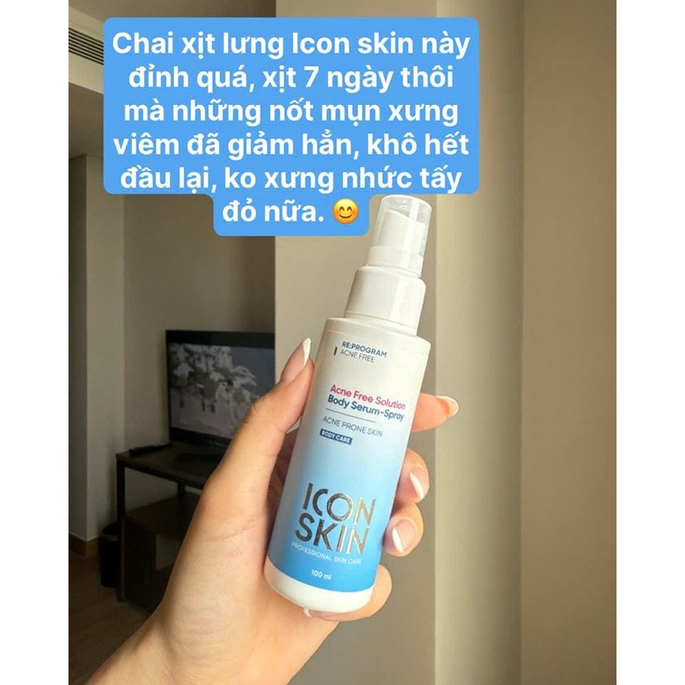 [ĐẠI LÝ CHÍNH HÃNG] Xịt Body Icon Skin Acne Free Solution Giảm Mụn, Dày Sừng Nang Lông Cơ Thể 100ml