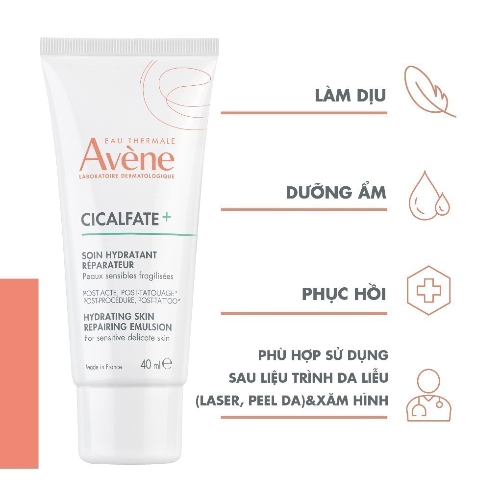 Sữa dưỡng phục hồi Eau Thermale Avène CICALFATE+ HYDRATING SKIN REPAIRING EMULSION 40ml