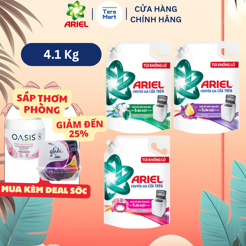 Nước Giặt Ariel Chuyên Dụng Cho Máy Giặt Cửa Trên – Túi 4.1kg Hương Downy Nắng Sớm Ngăn Lem Màu