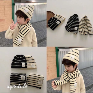 Set khăn + mũ bé Hànn Xẻnggg 2 màu đen/ be
