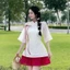 Đầm váy ngắn, hán phục Tết áo Voan thêu hoa 2 lớp đính nơ kèm chân váy Voan Tơ ngắn xếp ly 2 lớp