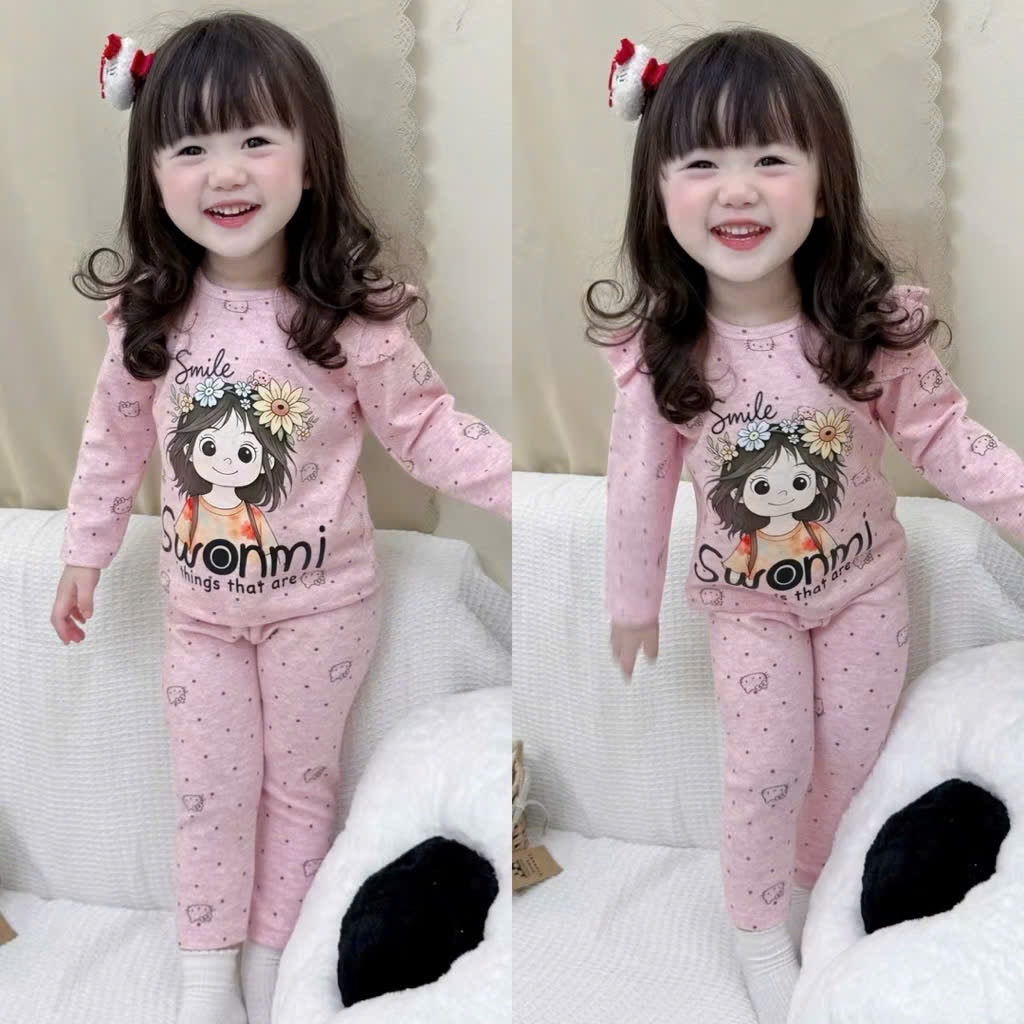 Sét Đồ Thu Đông Cho Bé Gái In Họa Tiết Dễ Thương Chất Thun Tăm co giãn tốt ( Giảm Sâu )Size 9-35Kg