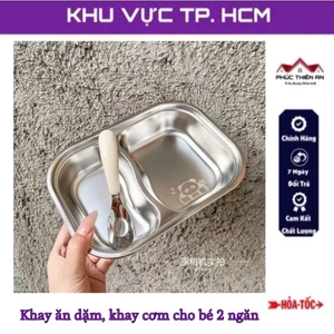 Khay ăn dặm 2 ngăn cho bé kèm thìa muỗng, chất liệu inox cao cấp - tiện dụng, an toàn
