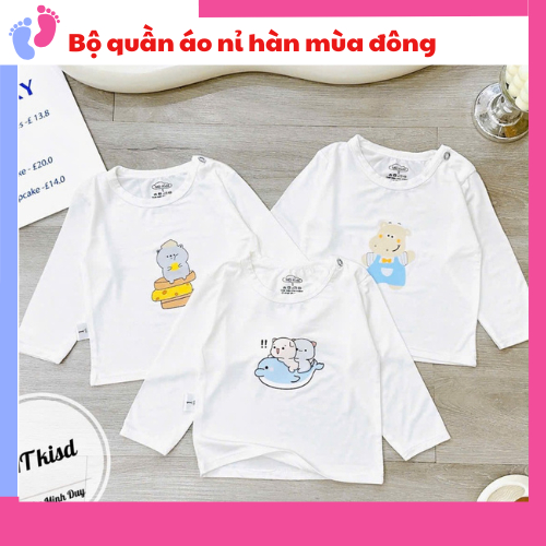 Áo dài tay cài vai NỀN TRẮNG KEM chất thun lạnh peptit cho bé 4-14kg saubabi