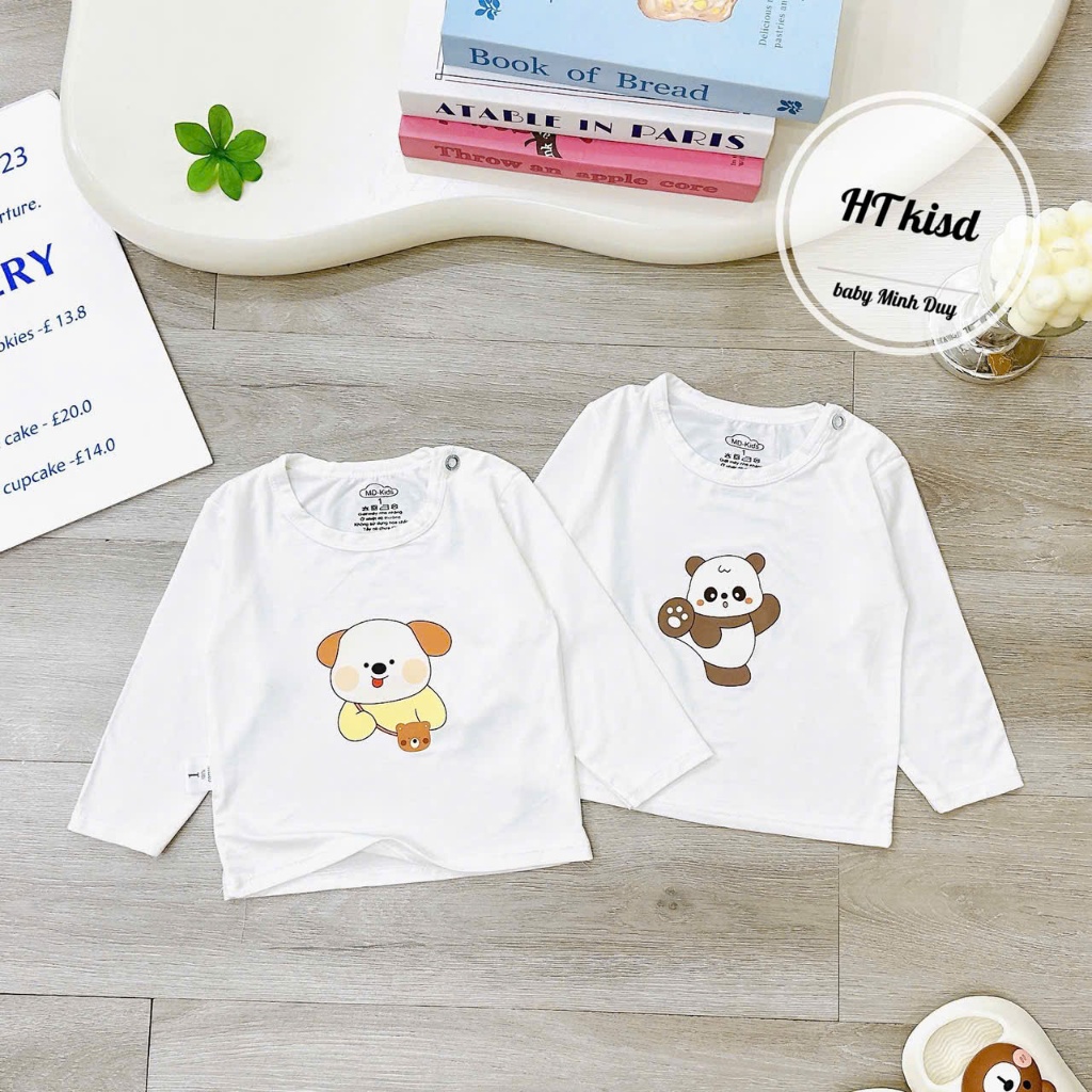 Áo dài tay cài vai NỀN TRẮNG KEM chất thun lạnh peptit cho bé 4-14kg saubabi