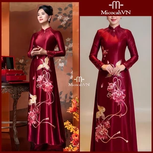 Áo Dài Mẹ Sui Uyên ương vàng, Lụa Ruby Cao Cấp Đính Kết Đá Cổ & Tay Sang Trọng MC11