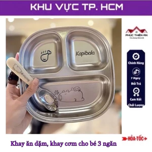 Khay ăn dặm 3 ngăn cho bé kèm thìa muỗng, chất liệu inox cao cấp - tiện dụng, an toàn
