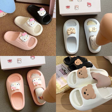 [M08]Dép nữ HelloKitty gấu dễ thương,Dép bánh mì mặc ngoài trời đế mềm chống trượt đế cao,đúc nguyên khối EVA