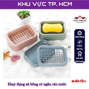Khay nhựa đựng xà bông hình chữ nhật, có ngăn ráo nước - tiện dụng, đa năng