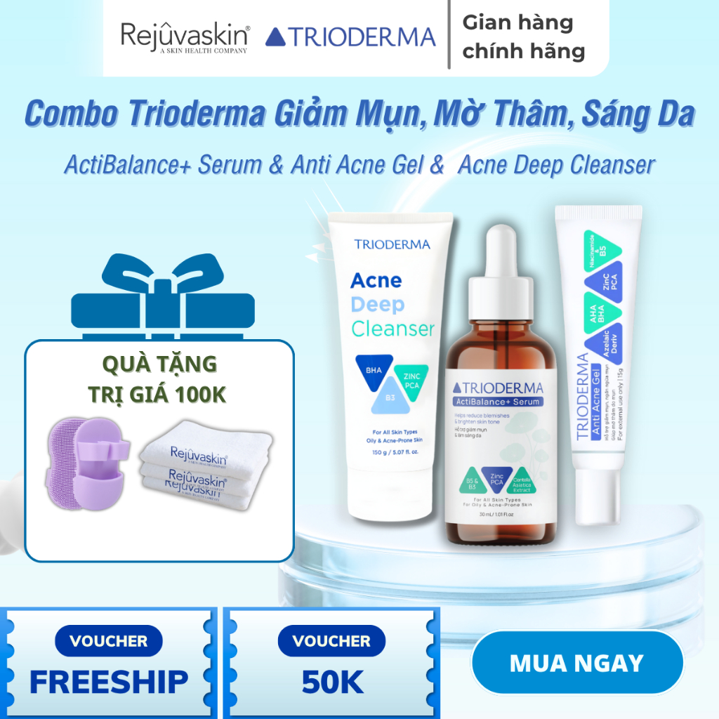 Combo Trioderma Giảm Mụn, Mờ Thâm, Sáng Da, Phục Hồi Da Gel Giảm Mụn ...