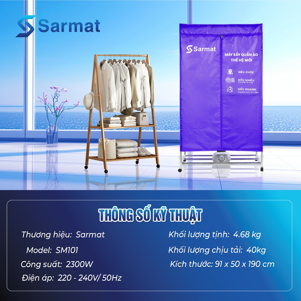 Máy sấy, tủ sấy quần áo Hichiko, công suất mạnh 2300W sấy cực nhanh khử mùi hiệu quả SM101
