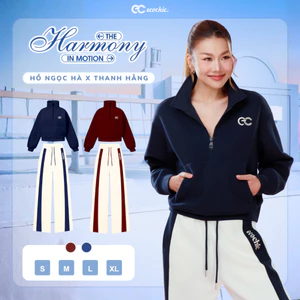 Set Bộ ECOCHIC Nỉ Mịn Khoá Halfzip Cổ Cao Quần Suông Basic Phối Viền Thể Thao Cao Cấp HNH B197