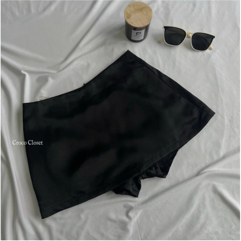 Chân Váy Lụa Ngắn Dáng Cạp Trễ  2 Lớp Có Quần Trong (size XS đến size XXL)
