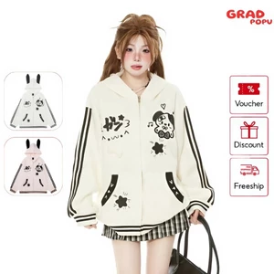 Áo khoác nữ GRADPOPU trùm đầu, thêu tai cún con dễ thương, dáng rộng phong cách Hàn Quốc AK51